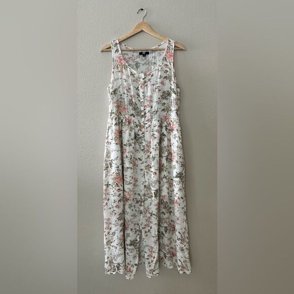 Frye Cottage Floral Button Up Midi Tank Dress White Size M - Picture 1 of 8